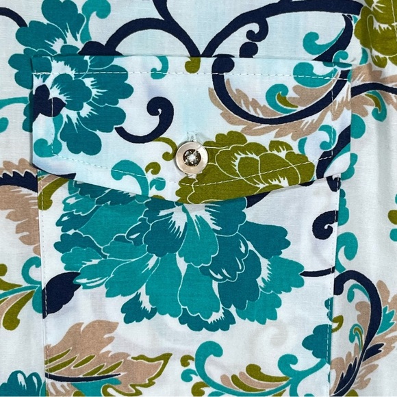 Jones New York Blue Floral Signature Stretch Button Up Long Sleeve Womens Medium - Picture 4 of 9